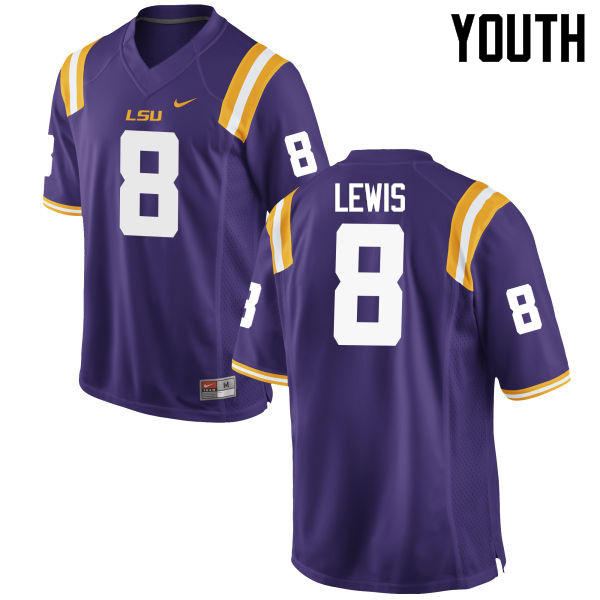 Youth LSU Tigers #8 Caleb Lewis College Football Jerseys Game-Purple - Click Image to Close